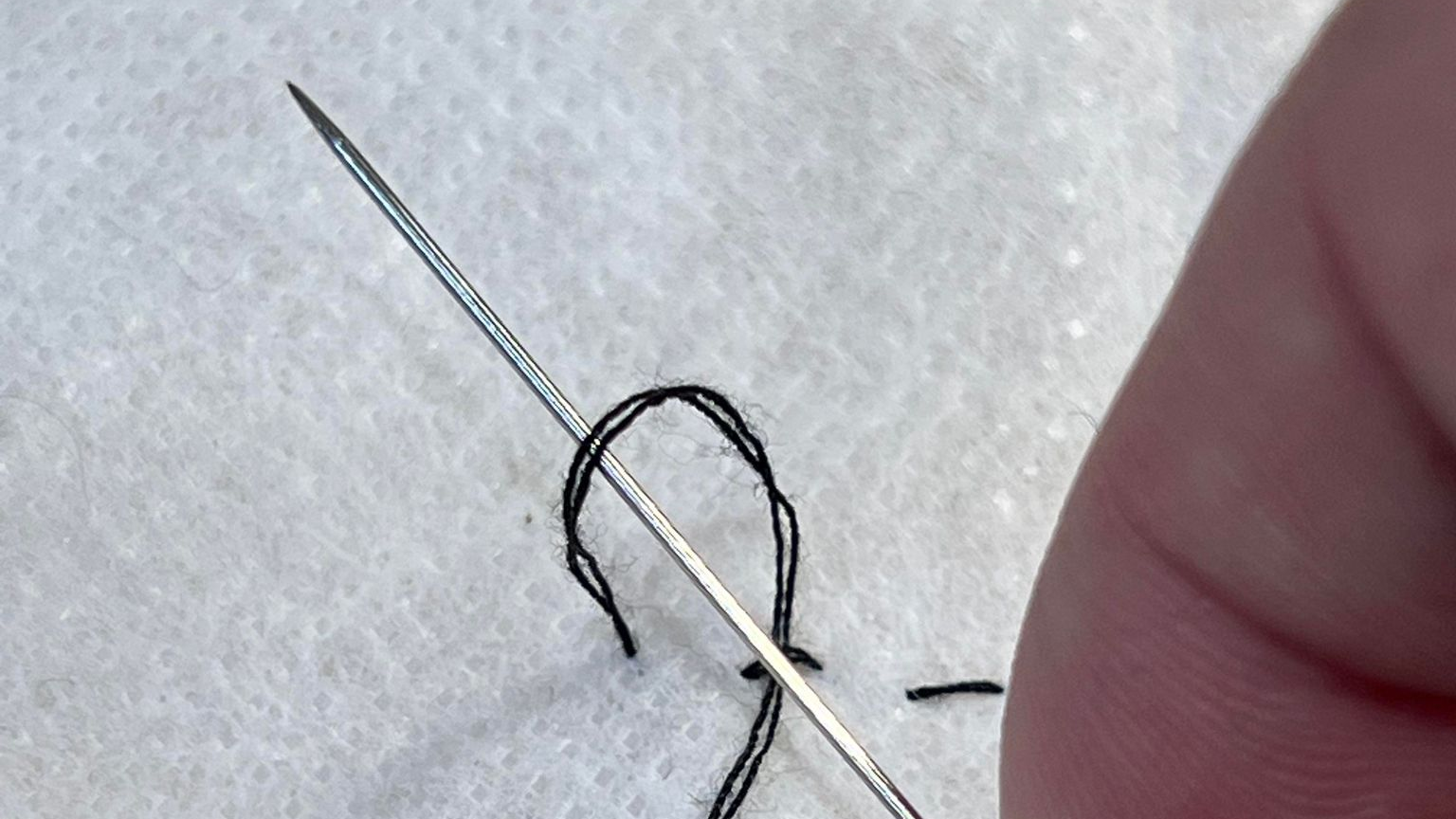 Insert your needle through the loop and pull taut to form a knot.